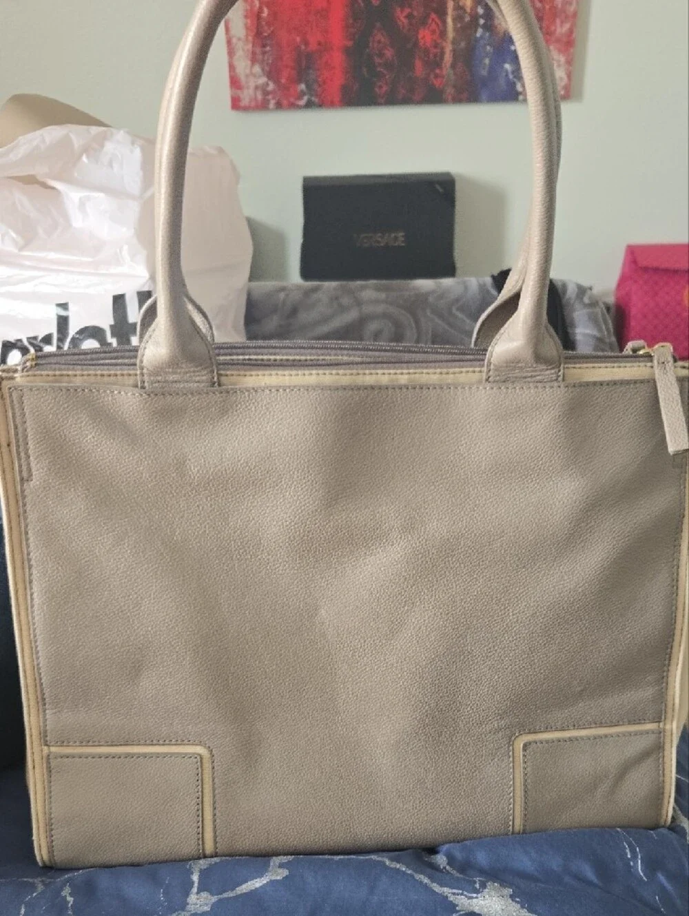 Tory Burch Mauve Beige Tote with Interior Zip Pocket